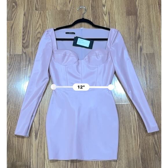 Alex Perry Patent Faux leather Long sleeve pink bodycon Mini Party Dress sz 8 - Picture 9 of 12